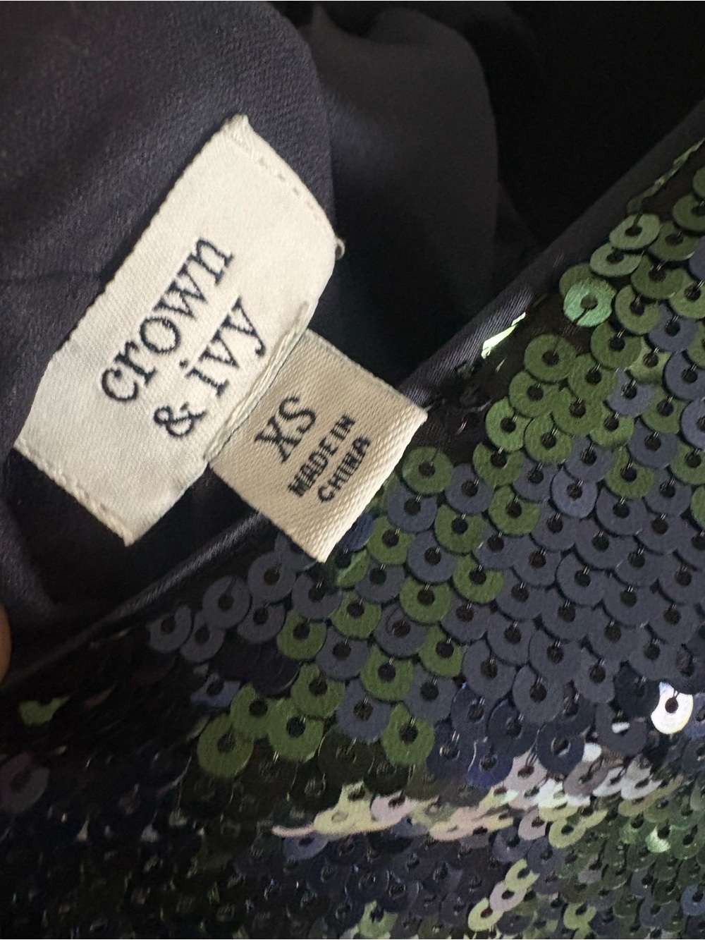 crown & ivy Navy and Green Sequin Short Sleeve Dress - Picture 6 of 6